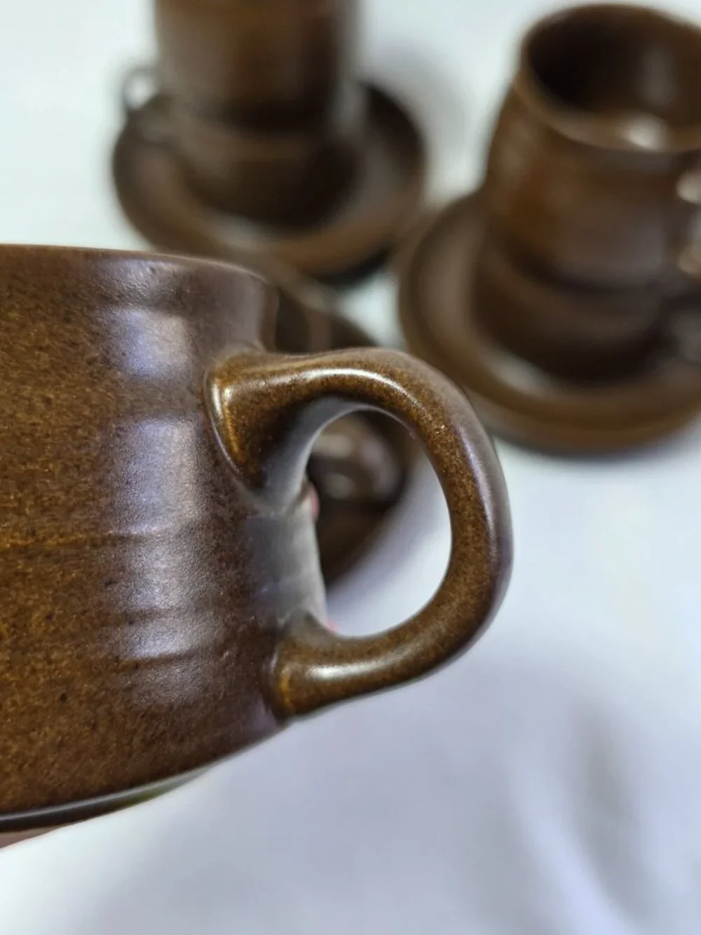 Six Denby Langley Mayflower Cup & Saucer Sets Brown with Bands
